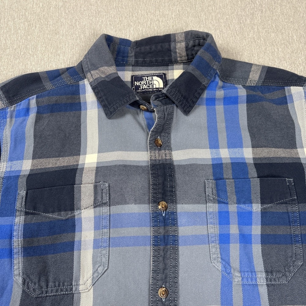 The North Face Men's‎ Flannel Shirt Medium Blue Plaid Long Sleeve Button Up - Picture 8 of 15